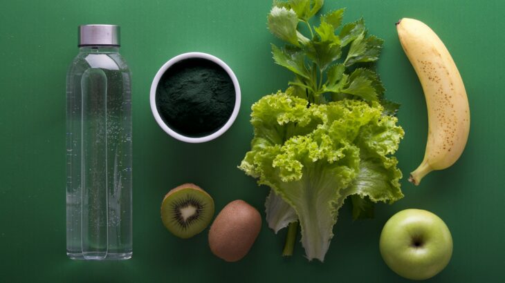 assorted fruits and vegetables on green surface